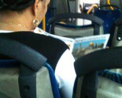 Jewish women reading The Last Shofar on a bus in Jerusalem